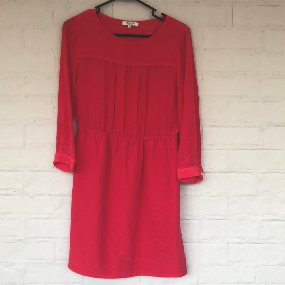 Madewell hot pink 3/4 sleeve dress, size 2